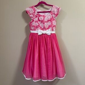 Girls Jona Michelle Midi Dress Sz 8 Pink White Tulle Raised Floral Bright Party